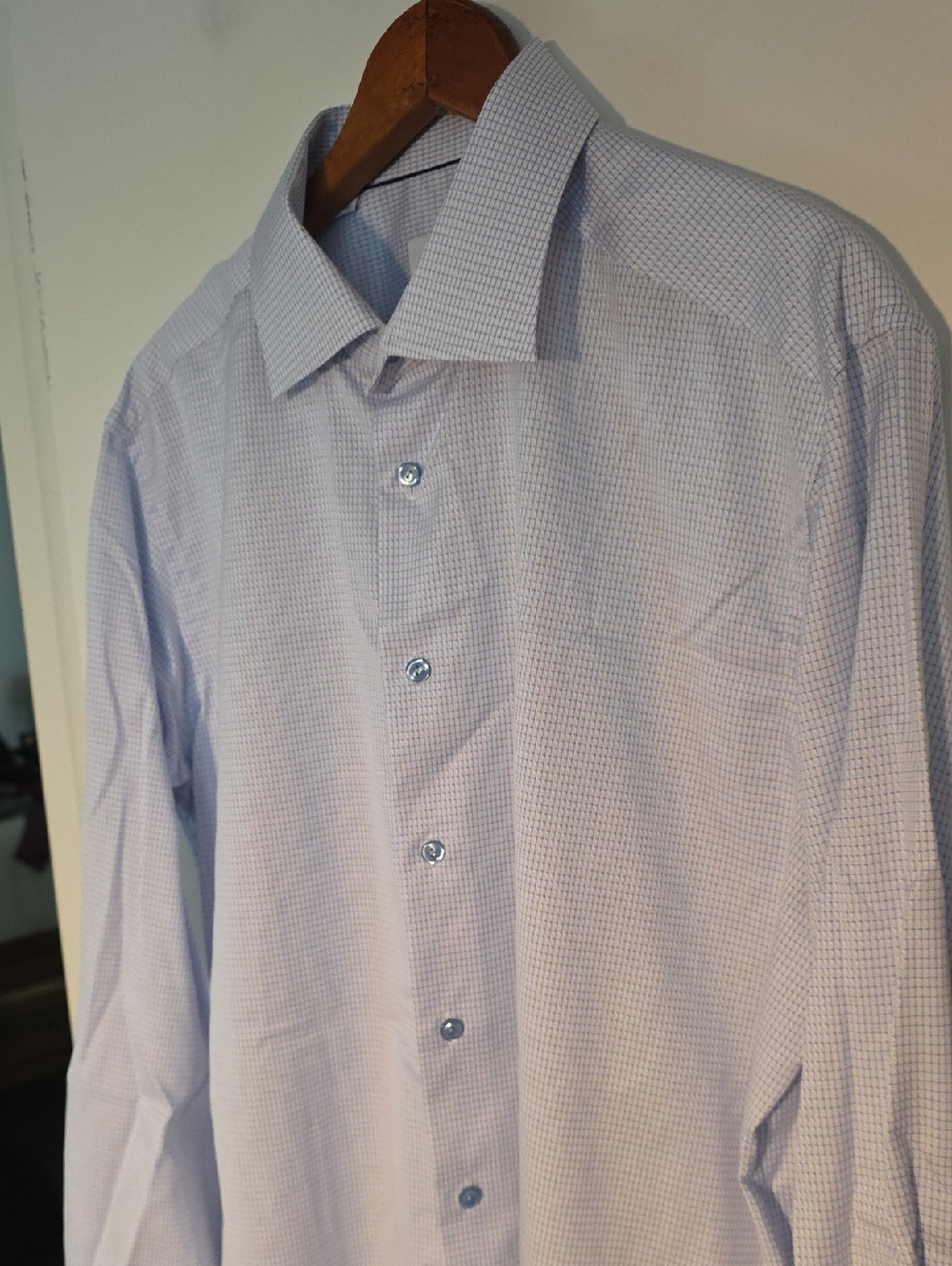 Eton NWOT Light Blue Micro-Check Dress Shirt 17.5" Neck 44" Chest Never Worn